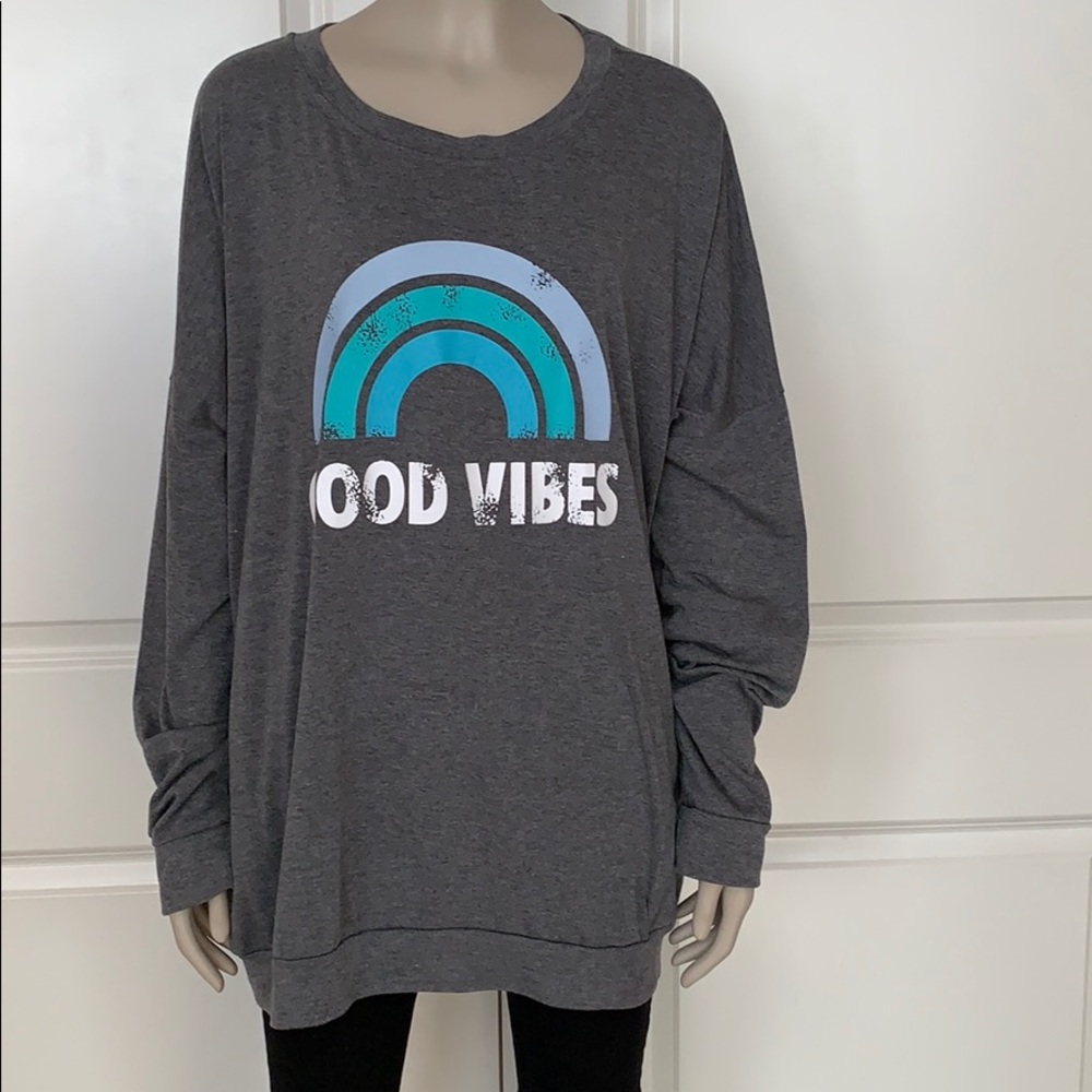 Good Vibes Jewel Neck Heather Grey Sweatshirt